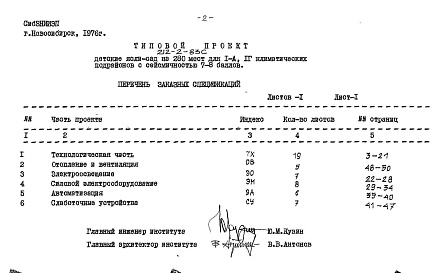 Состав альбома. Типовой проект 212-2-83сАльбом 6 Заказные спецификации