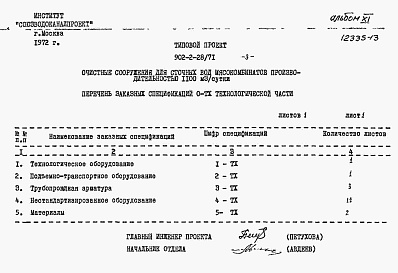 Состав альбома. Типовой проект 902-2-28Альбом 11 Сборник заказных спецификаций к проектам здания решеток, лотков, камер, иловых площадок - уплотнителей и к изменениям, внесенным в примененные типовые проекты.