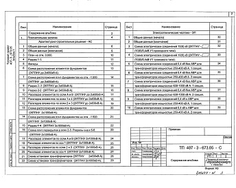 Состав альбома. Типовой проект 407-3-673.05Альбом 1 Пояснительная записка. Архитектурно-строительные решения. Электротехническая часть          	            