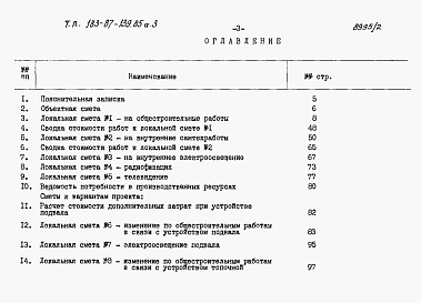 Состав альбома. Типовой проект 183-87-139.85Альбом 3 Сметы