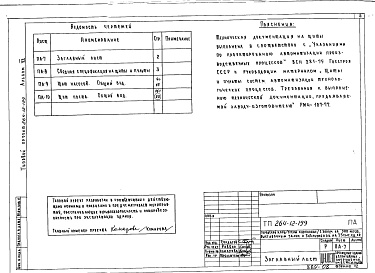 Состав альбома. Типовой проект 264-12-199Альбом 7 Щиты насосов и поста. Задание заводу изготовителю