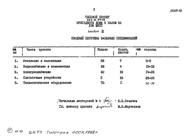 Состав альбома. Типовой проект 264-12-123/78Альбом 3 Заказные спецификации