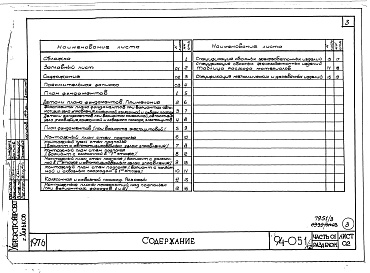 Состав альбома. Типовой проект 94-051/1.2Альбом 3 Часть 01 Архитектурно-строительные чертежи ниже отм.0.000 Раздел 01-1 Здание с подпольем