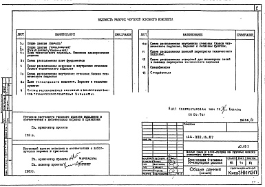 Состав альбома. Типовой проект 144-022.13.87Альбом 2 АС.01-1 Архитектурно-строительные решения ниже отм. 0.000
