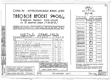 Состав альбома. Типовой проект 94-06/1.2Альбом 1 Часть 0 Общая часть Раздел 0-1 Общая характеристика проекта