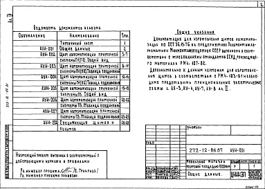 Состав альбома. Типовой проект 272-12-86.87 Альбом 4 Задание заводу на изготовление щитов автоматизации