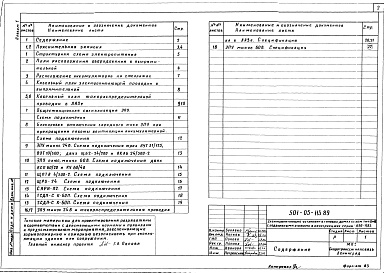 Состав альбома. Типовой проект 501-05-113.89Альбом 1 Электропитающие установки в типовом доме связи тип 2 с подвальным этажом в конструкциях серии 1.020-1/83