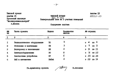 Состав альбома. Типовой проект 224-9-132Альбом 3  Заказные спецификации     