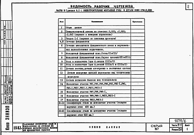 Состав альбома. Типовой проект 87-0101п/2Альбом 7 Часть 9-1 разделы 9.1-1, 9.2-1, 9.3-1, 9.6-1, 9.10-1 Узлы и детали