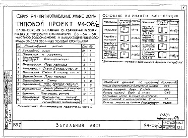 Состав альбома. Типовой проект 94-08/1.2Альбом 6 Часть 03 Водоснабжение и канализация ниже отм.0.000 Раздел 03-1 Для обычных условий строительства