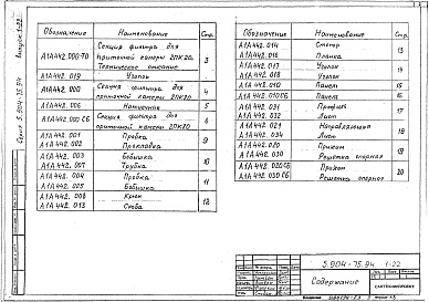 Состав альбома. Серия 5.904-75.94 КамерыВыпуск 1-22 Секция фильтра для приточной камеры 2ПК20. Рабочие чертежи
