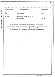 Состав альбома. Типовой проект 125-012/1.2Альбом 43 Ведомости потребности в материалах