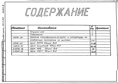 Состав альбома. Типовой проект 406-9-250Альбом 3 Тепловой контроль и автоматика. Чертежи-задания заводу-изготовителю
