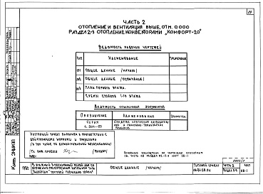 Состав альбома. Типовой проект 114-96-58.84Альбом 2 Часть 1 Архитектурно-строительные чертежи выше отм.0.000. Часть 2 Отопление и вентиляция выше отм.0.000. Часть 3 Водоснабжение и канализация выше отм.0.000. Часть 4 Газоснабжение. Часть 5 Электрооборудование. Часть 6 Связь и сигнализация. Часть 7