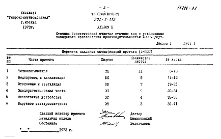 Состав альбома. Типовой проект 902-2-225Альбом 2 Заказные спецификации