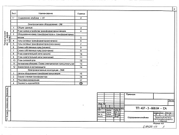 Состав альбома. Типовой проект 407-3-668.04Альбом 3 Электросиловое оборудование. Электромонтажные конструкции   