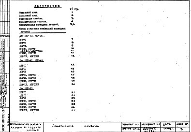 Состав альбома. Шифр РС 2286-79Альбом 2 Схемы установки комбинаций закладных деталей Часть 2