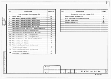 Состав альбома. Типовой проект 407-3-662.03Альбом 2 Электротехническая часть. Электросиловое оборудование. Электромонтажные конструкции.     