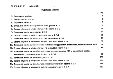Состав альбома. Типовой проект 416-3-21.87Альбом 7 Сметы