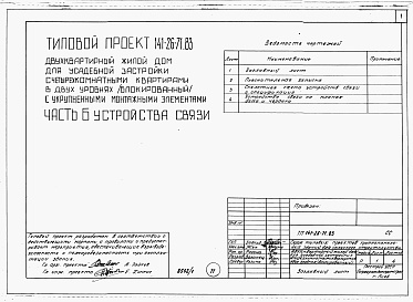 Состав альбома. Типовой проект 141-26-71.83Альбом 1 Части 0, 1, 2, 3, 5, 6 Общая часть. Архитектурно-строительные чертежм. Отопление и вентиляция. Водопровод и канализация. Электрооборудование. Устройства связи