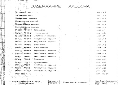 Состав альбома. Шифр Сборные железобетонныеАльбом 24 Ригели-распорки. Рабочие чертежи. Редакция 2. Шифр 65/12962