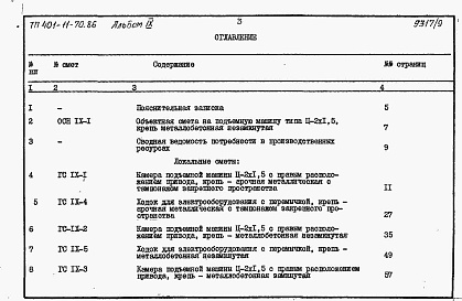 Состав альбома. Типовой проект 401-11-70.86Альбом 9  Подъемная машина типа Ц-2х1,5. Сметы и ведомости потребности в материалах     