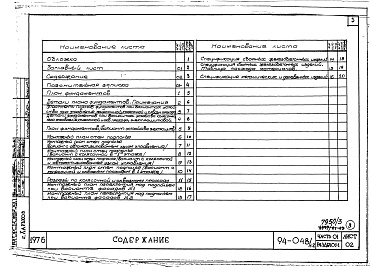 Состав альбома. Типовой проект 94-048/1.2Альбом 3 Часть 01 Архитектурно-строительные чертежи ниже отм.0.000  Раздел 01-1 Здание с подпольем