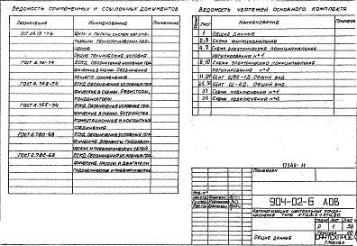 Состав альбома. Типовой проект 904-02-6Альбом 5 Кондиционер прямоточный с двумя секциями воздухонагревателя первого подогрева и тремя доводчиками. Часть 1. Электрическая схема регулирования