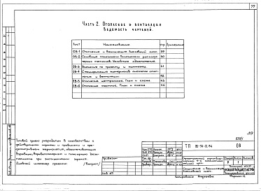 Состав альбома. Типовой проект 181-94-111.84Альбом 1 Часть 1 Архитектурно-строительные чертежи. Часть 2 Отопление и вентиляция. Часть 3 Водопровод и канализация. Часть 4 Газоснабжение. Часть 5 Электрооборудование и слаботочные устройства
