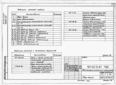 Состав альбома. Типовой проект 904-02-31.87Альбом 13 Кондиционер с рециркуляцией, воздухонагревателем первого подогрева, оснащаемым циркуляционным насосом, и с тремя доводчиками. Электрическая система регулирования. 