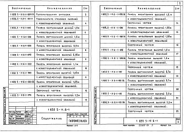 Состав альбома. Серия 1.832.5-11 ПанелиВыпуск 6-1 Панели с обшивками из асбестоцементных листов для торцов зданий. Рабочие чертежи