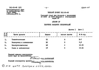 Состав альбома. Типовой проект 261-20-45Альбом 4 Заказные спецификации