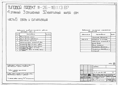 Состав альбома. Типовой проект 111-26-118.1.13.87Альбом 1 Части 0, 01, 02, 03, 1, 2, 3, 4, 5, 6 Общие архитектурно-строительные решения. Архитектурно-строительные решения ниже отм. 0,000. Отопление и вентиляция ниже отм. 0,000. Внутренние водопровод и канализация ниже отм. 0,000. Архитектурно-строительн