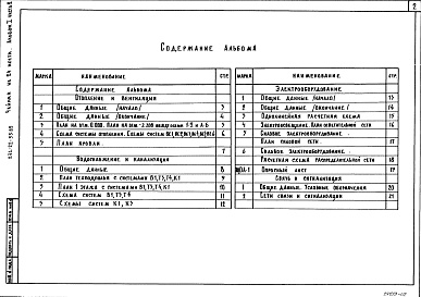 Состав альбома. Типовой проект 271-22-55.89Альбом 1 Часть 2 Санитарно-технические и электротехнические чертежи. 
