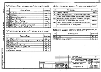 Состав альбома. Типовой проект 509-14.84Альбом 1 Общая пояснительная записка. Технологические чертежи. Архитектурно-строительные решения. Электротехнические чертежи    