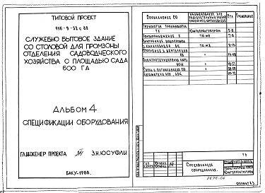 Состав альбома. Типовой проект 416-9-52с.89Альбом 4 Спецификации оборудования