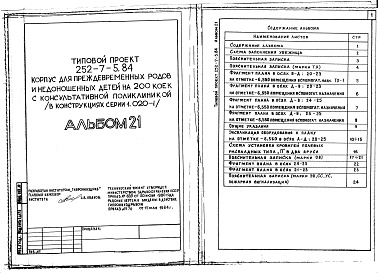 Состав альбома. Типовой проект 252-7-5.84Альбом 21 Проектная документация на перевод подвальных помещений в режим убежища