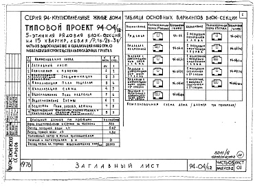 Состав альбома. Типовой проект 94-04/1.2Альбом 4 Часть 0-1 Архитектурно-строительные чертежи ниже отм.0.000 Раздел 01-2 Для строительства на просадочных грунтах. Часть 03 Водоснабжение и канализация ниже отм.0.000 Для строительства на просадочных грунтах