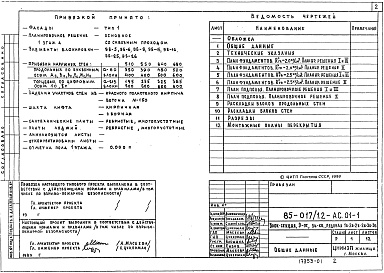 Состав альбома. Типовой проект 85-017/1.2 Альбом 1 Архитектурно-строительные решения ниже отемтки 0.000. Ленточные фундаменты АС.01-1