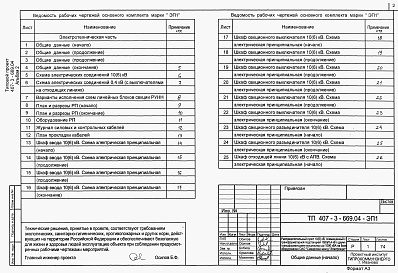 Состав альбома. Типовой проект 407-3-669.04Альбом 2 Электротехническая часть с оборудованием на переменном оперативном токе и РзиА на релейно-контактных схемах    
