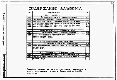 Состав альбома. Типовой проект 901-3-241.88Альбом 6 Задание заводу-изготовителю. Эскизные чертежи общих видов.   