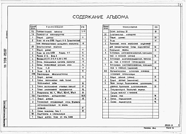 Состав альбома. Типовой проект 708-29.87Альбом 1 Пояснительная записка. Технология производства. Архитектурные решения. Конструкции железобетонные и металлические. Водопровод и канализация. Электрическое освещение. Автоматические установки пожарной и охранной сигнализации.