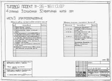 Состав альбома. Типовой проект 111-26-118.1.13.87Альбом 1 Части 0, 01, 02, 03, 1, 2, 3, 4, 5, 6 Общие архитектурно-строительные решения. Архитектурно-строительные решения ниже отм. 0,000. Отопление и вентиляция ниже отм. 0,000. Внутренние водопровод и канализация ниже отм. 0,000. Архитектурно-строительн