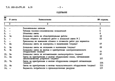 Состав альбома. Типовой проект 262-12-275.86Альбом 16 Сметы (вариант здания с хозяйственно-бытовыми помещениями в подвале)
