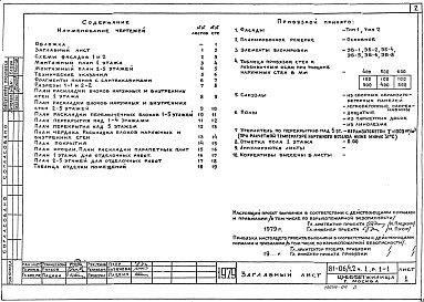 Состав альбома. Типовой проект 81-06/1.2Альбом 4 Архитектурно-строительные чертежи выше отметки выше 0.000. Здание с фасадами 1 и 2. Часть 1, раздел 1-1 