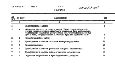 Состав альбома. Типовой проект 708-30.87Альбом 4 Сметы