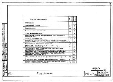 Состав альбома. Типовой проект 94-08/1.2Альбом 3 Часть 01 Архитектурно-строительные чертежи ниже отм.0.000  Раздел 01-1 Для обычных условий строительства