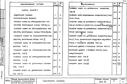 Состав альбома. Типовой проект 320-53Альбом 1 Навесы 