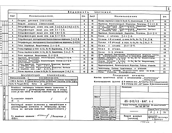Состав альбома. Типовой проект 85-012/1.2Альбом 7 Внутренние водопровод, канализация газопровод ниже и выше отметки 0.000 ВКГ.1-1