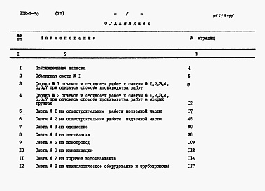 Состав альбома. Типовой проект 902-1-50Альбом 11 Сметы (глубина заложения подводящего коллектора 5,5 м)